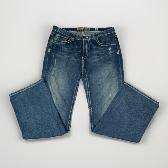 BKE Jean Men 36x35 Blue Tyler Straight Buckle Stretch Denim Western Thick Stitch - Picture 1 of 9